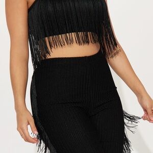 Fair Game Fringe Pant Set - Black